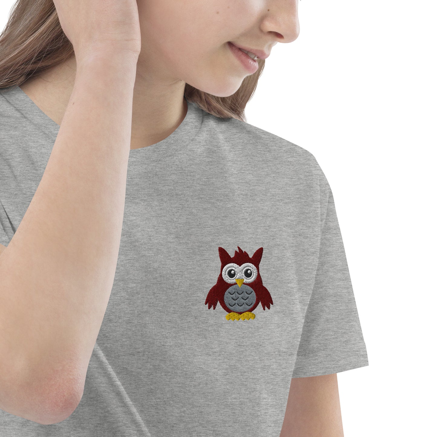 Eule auf Bio-Baumwoll-T-Shirt für Kinder gestickt