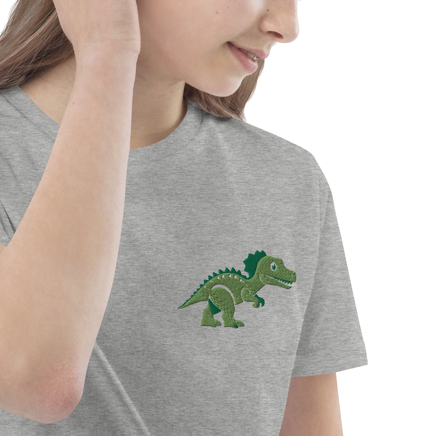 Dinosaurier T-Rex auf Bio-Baumwoll-T-Shirt für Kinder gestickt