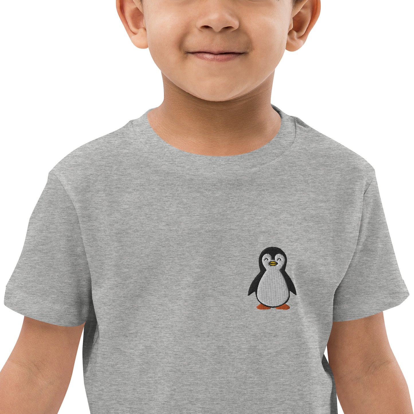 Pinguin auf Bio-Baumwoll-T-Shirt für Kinder gestickt