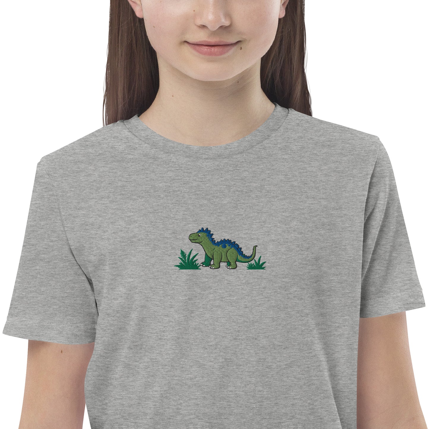 Dino Stegosaurus auf Bio-Baumwoll-T-Shirt für Kinder gestickt