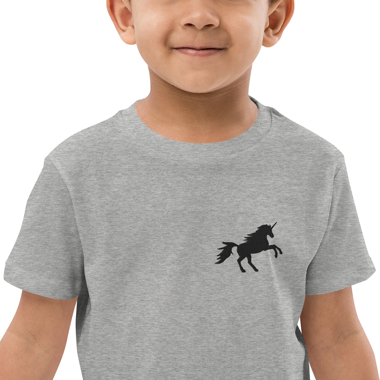 Einhorn auf Bio-Baumwoll-T-Shirt für Kinder gestickt