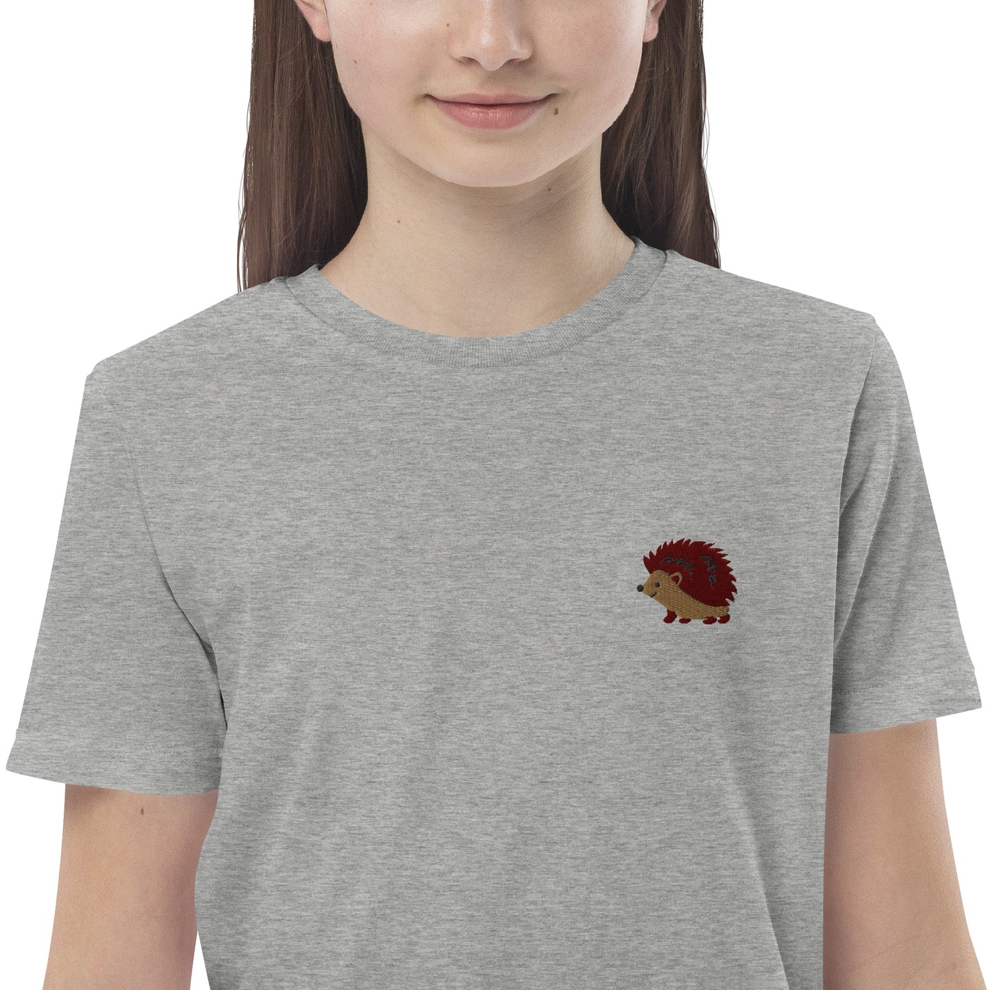 Igel auf Bio-Baumwoll-T-Shirt für Kinder gestickt