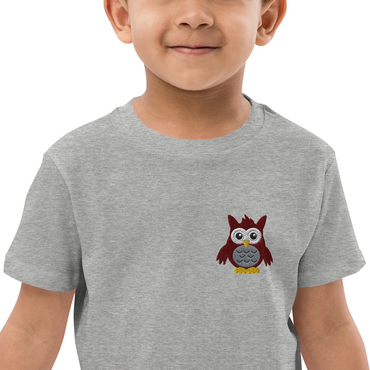 Eule auf Bio-Baumwoll-T-Shirt für Kinder gestickt