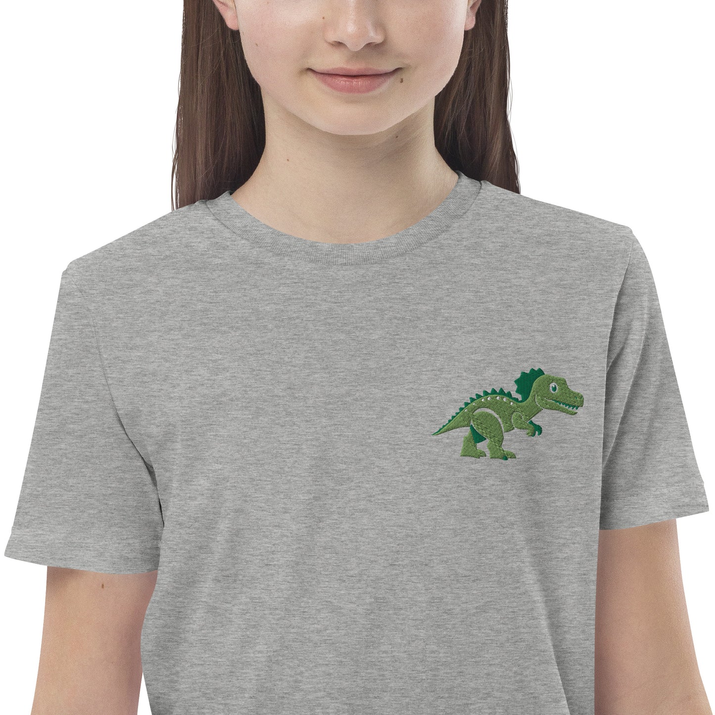 Dinosaurier T-Rex auf Bio-Baumwoll-T-Shirt für Kinder gestickt