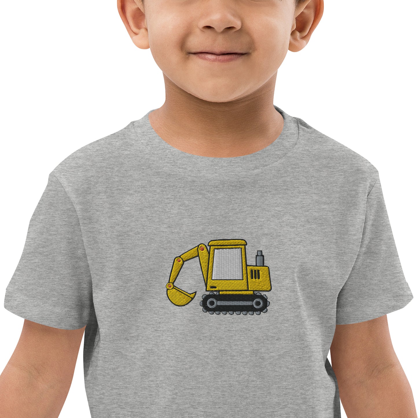 Bagger auf Bio-Baumwoll-T-Shirt für Kinder gestickt