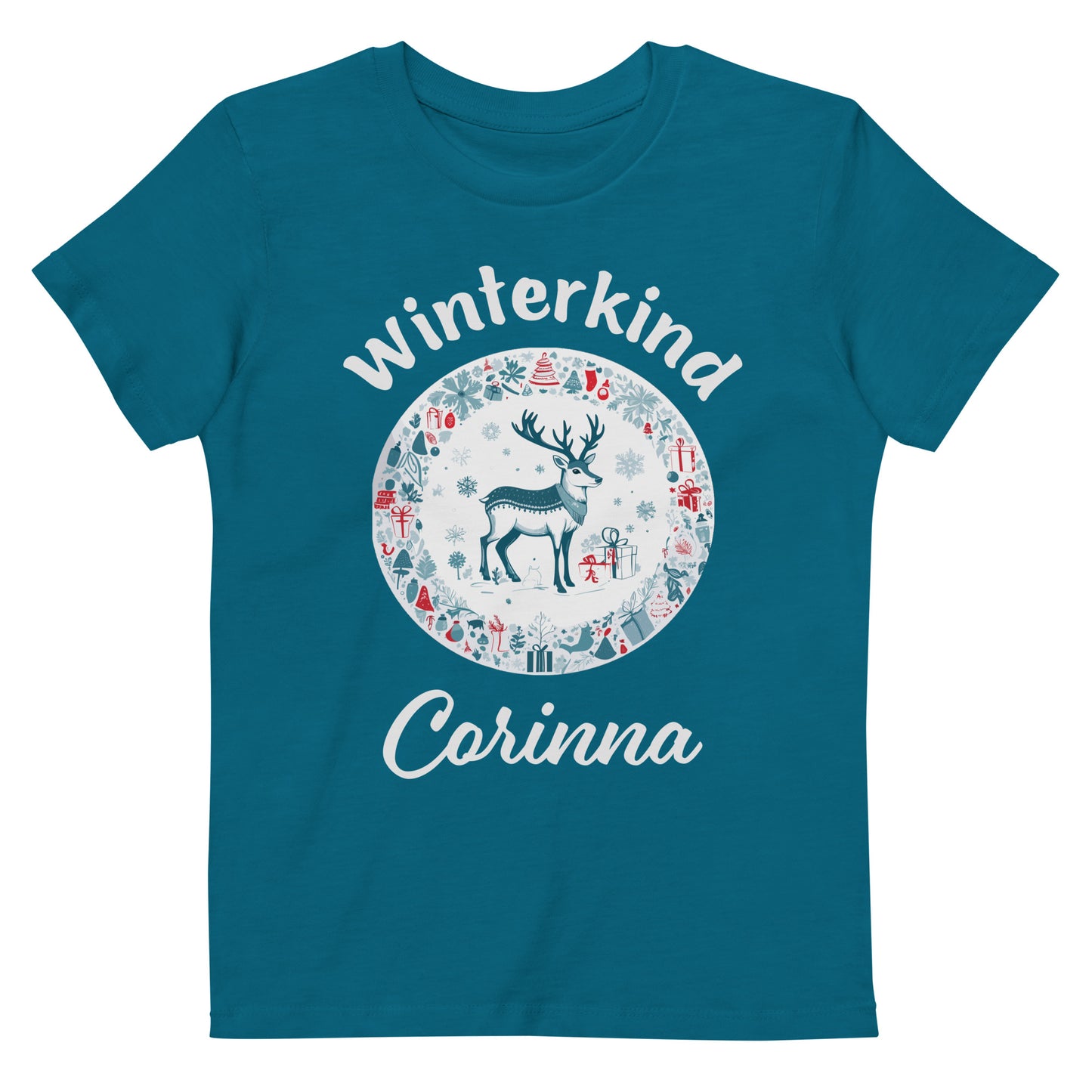 Winterkind Rentier auf Bio-Baumwoll-T-Shirt gedruckt Personalisierbar