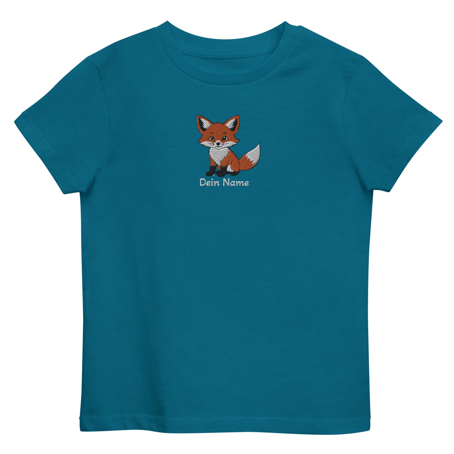 Fuchs auf Bio-Baumwoll-T-Shirt für Kinder gestickt Mitte Personalisierbar