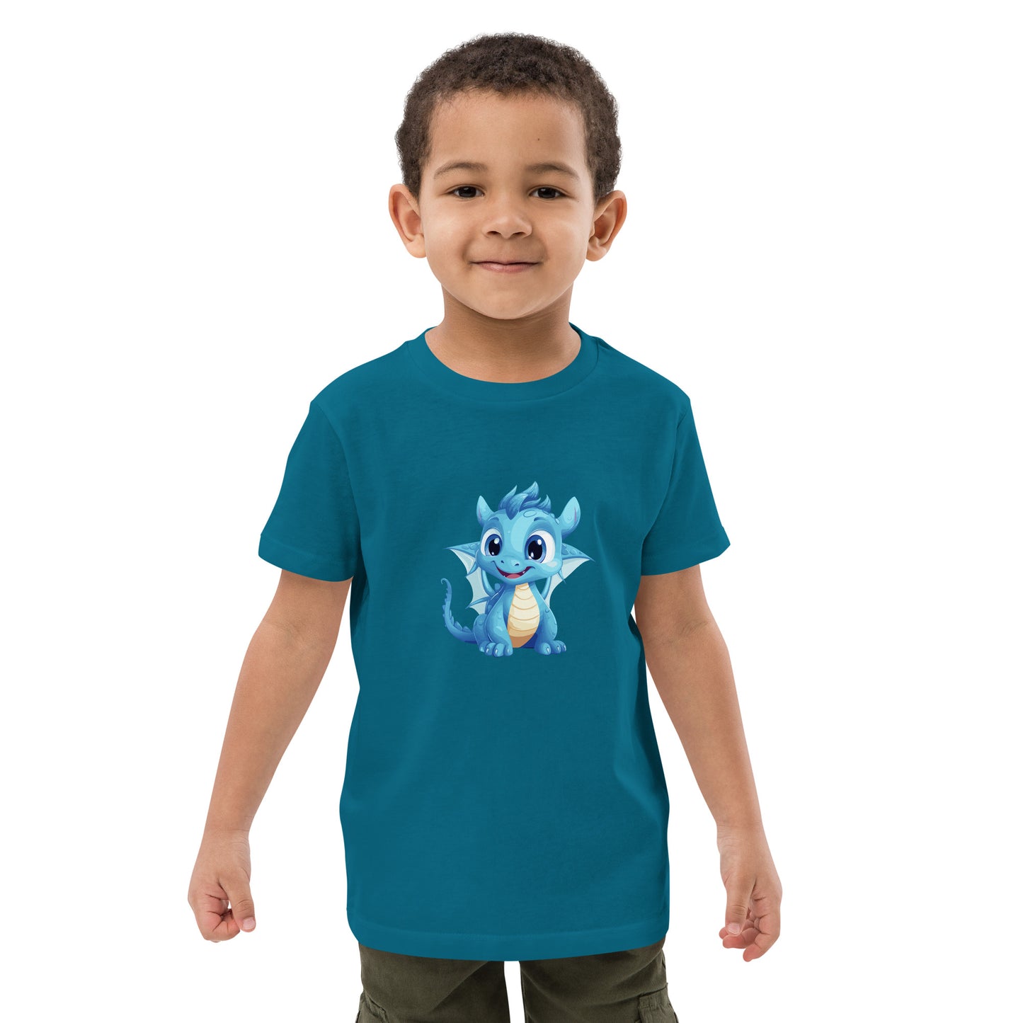 Dino/Drache blau Bio-Baumwoll-T-Shirt für Kinder gedruckt