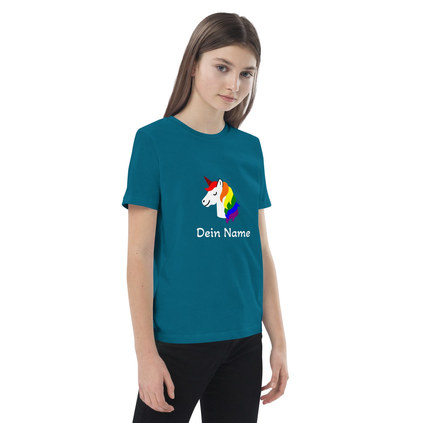 Einhornkopf auf Bio-Baumwoll-T-Shirt gedruckt Personalisierbar