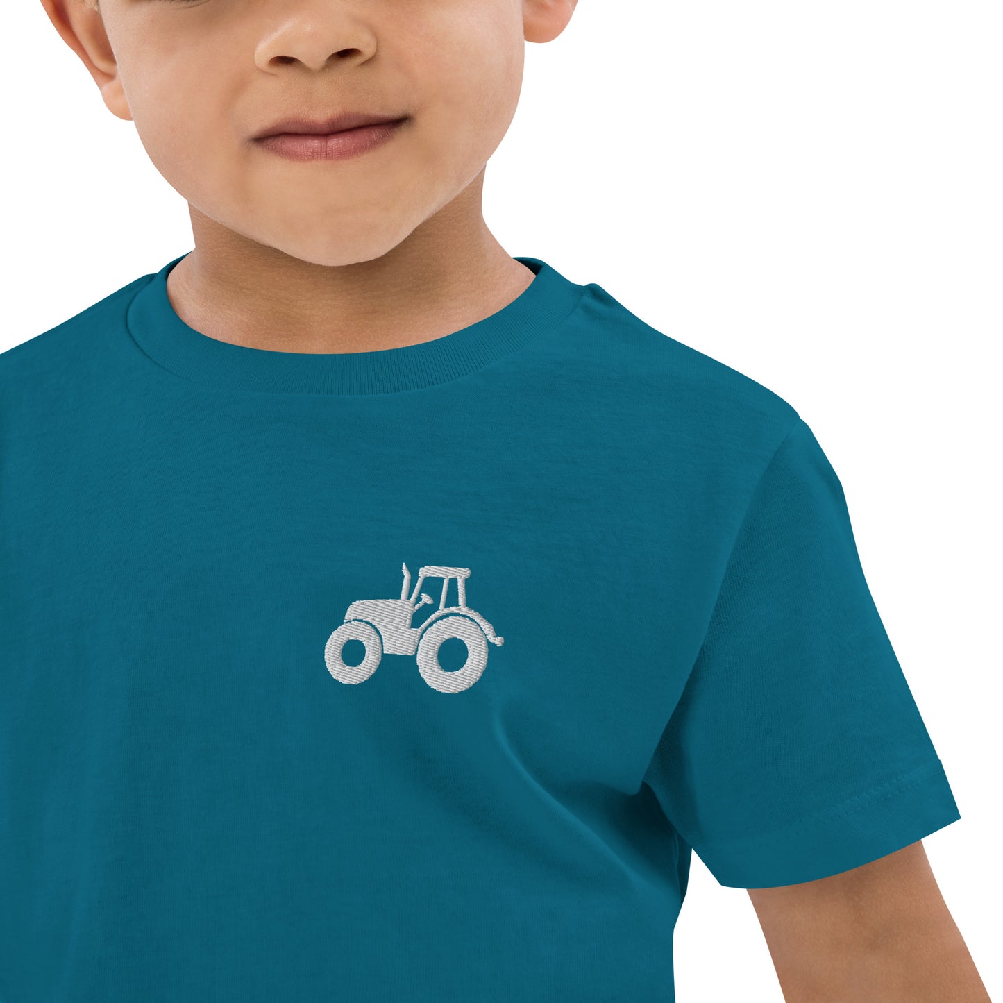 Traktor auf Bio-Baumwoll-T-Shirt für Kinder gestickt