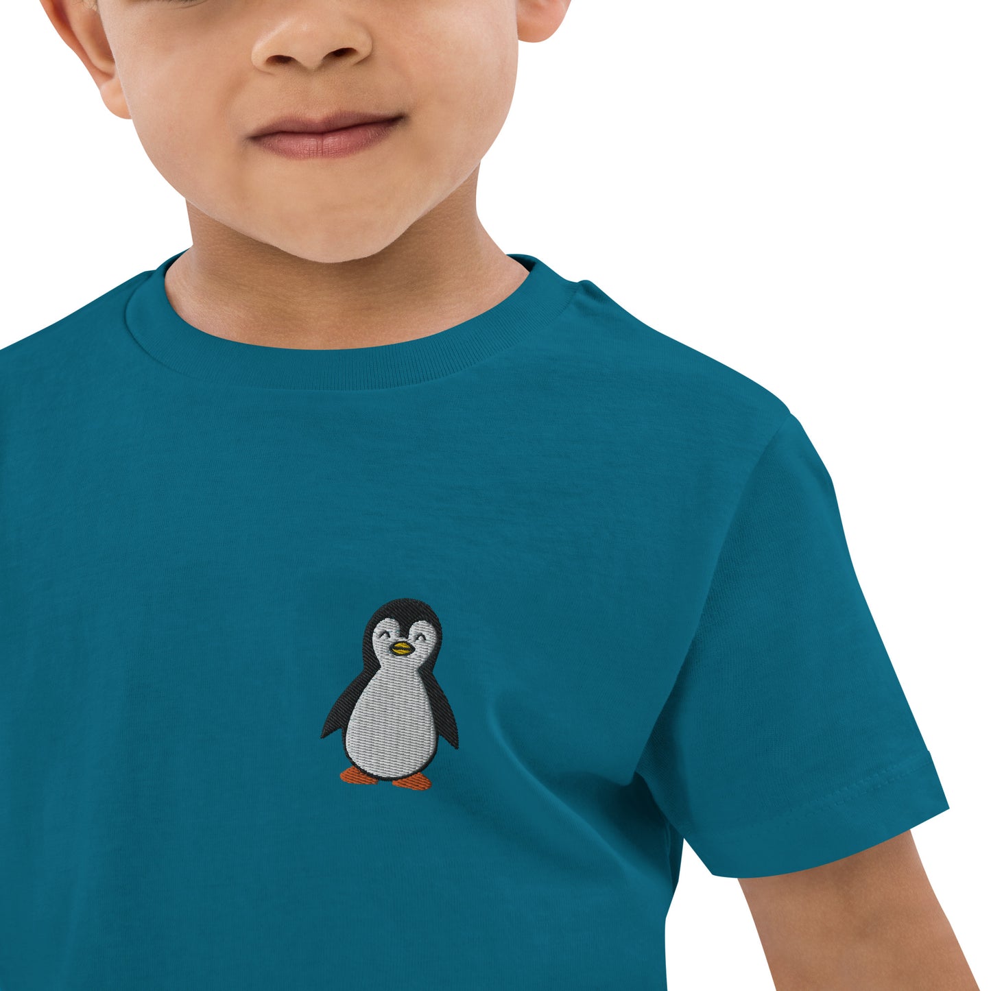 Pinguin auf Bio-Baumwoll-T-Shirt für Kinder gestickt