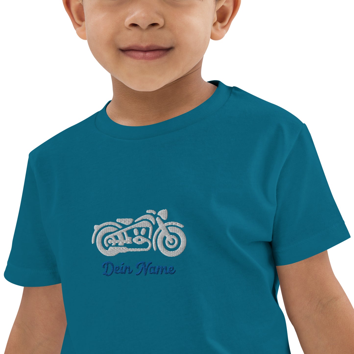 Motorrad / Harley auf Bio-Baumwoll-T-Shirt für Kinder gestickt Personalisierbar