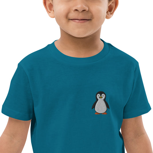 Pinguin auf Bio-Baumwoll-T-Shirt für Kinder gestickt