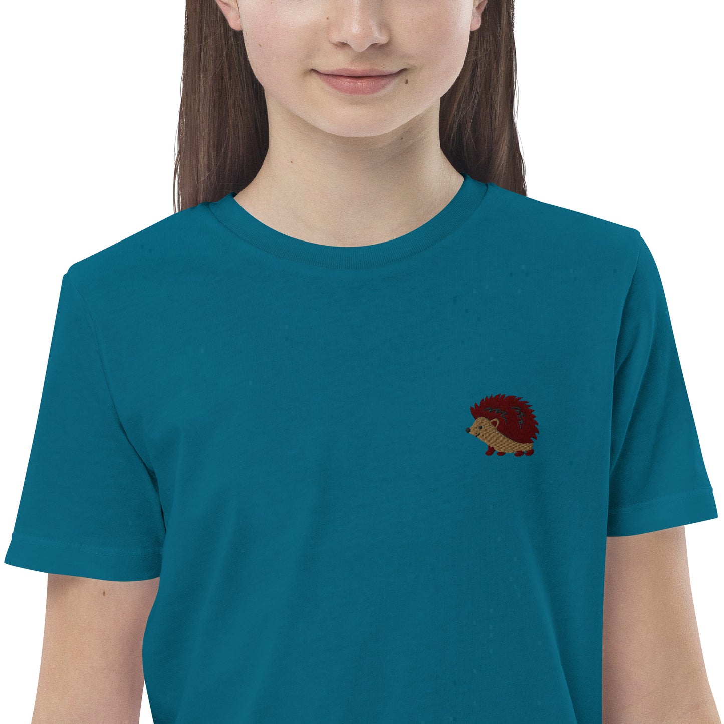 Igel auf Bio-Baumwoll-T-Shirt für Kinder gestickt