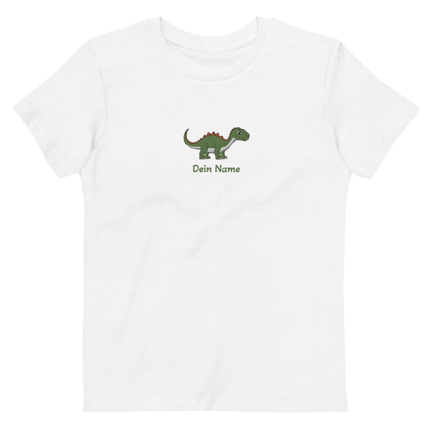 Dino Brachiosaurus Mitte auf Bio-Baumwoll-T-Shirt für Kinder gestickt Personalisierbar