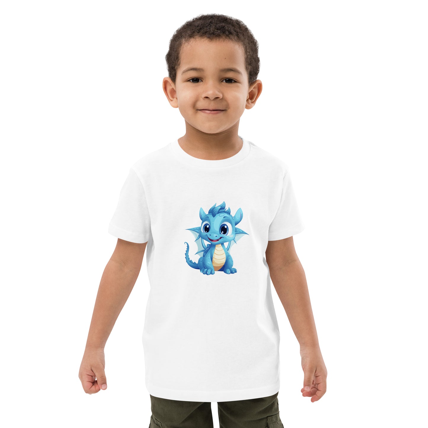 Dino/Drache blau Bio-Baumwoll-T-Shirt für Kinder gedruckt