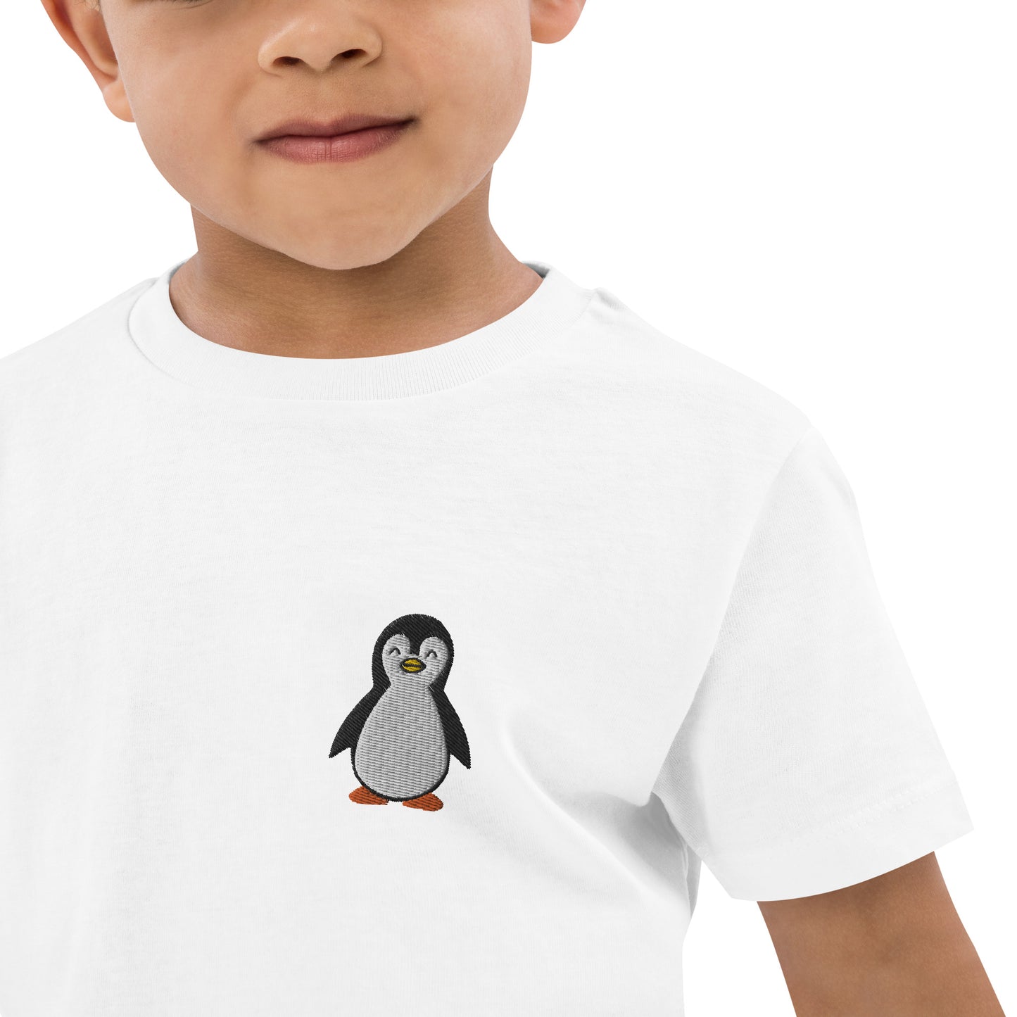 Pinguin auf Bio-Baumwoll-T-Shirt für Kinder gestickt