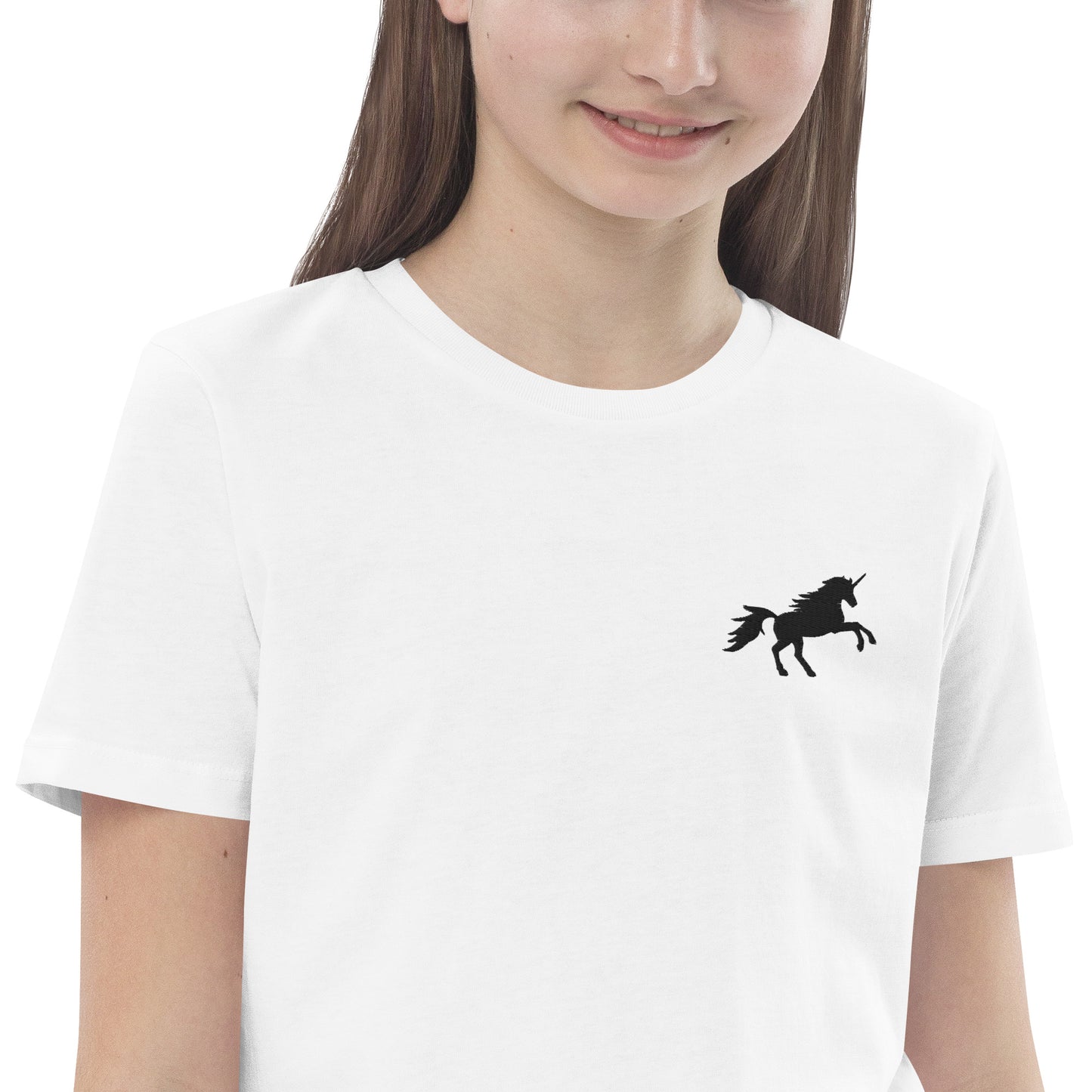 Einhorn auf Bio-Baumwoll-T-Shirt für Kinder gestickt