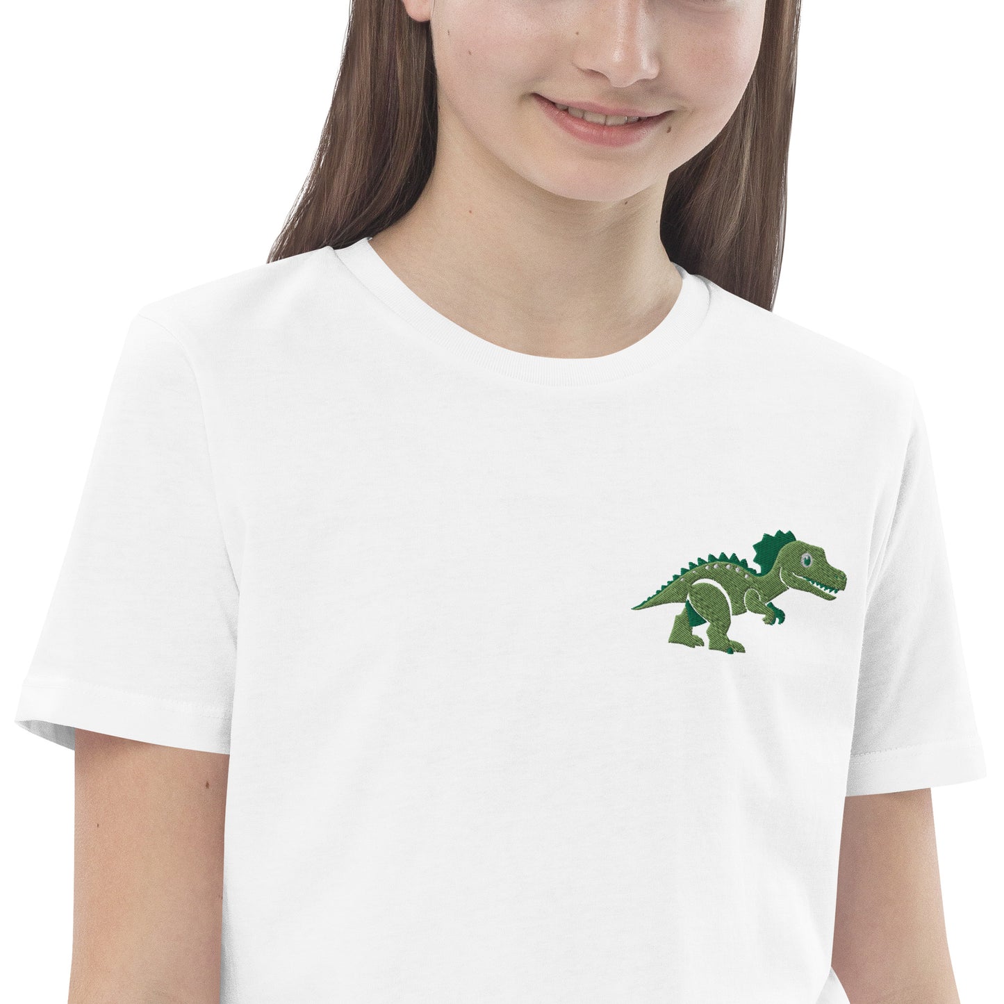 Dinosaurier T-Rex auf Bio-Baumwoll-T-Shirt für Kinder gestickt