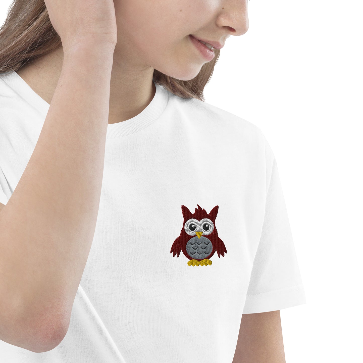 Eule auf Bio-Baumwoll-T-Shirt für Kinder gestickt