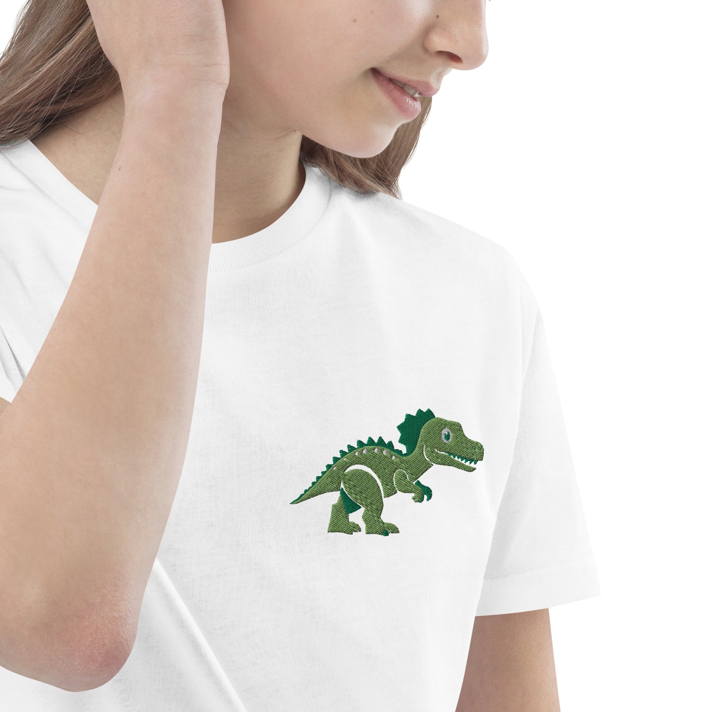 Dinosaurier T-Rex auf Bio-Baumwoll-T-Shirt für Kinder gestickt