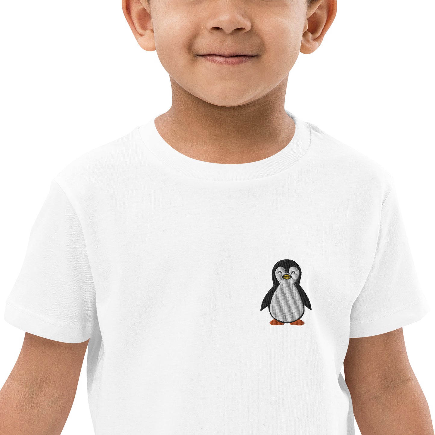 Pinguin auf Bio-Baumwoll-T-Shirt für Kinder gestickt