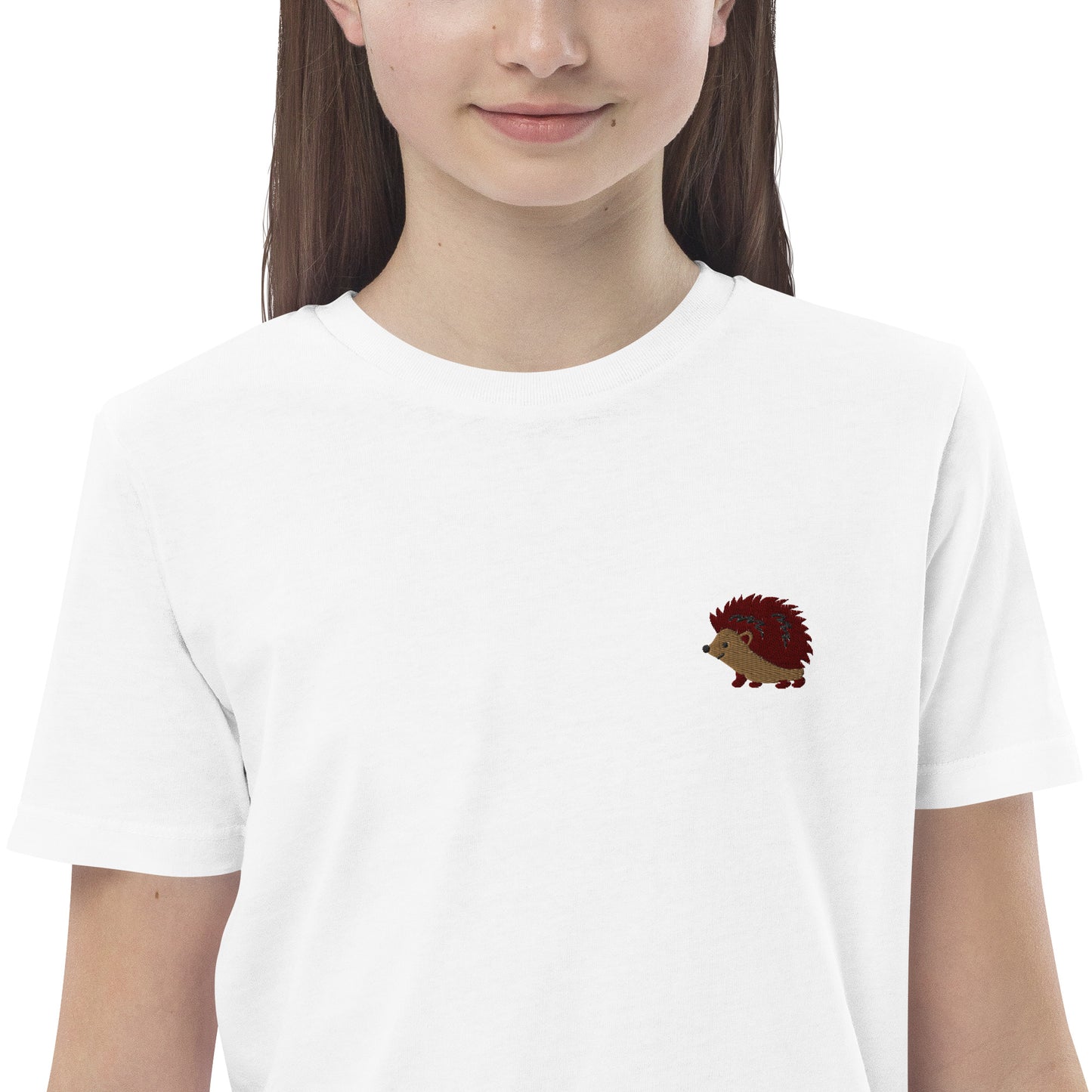 Igel auf Bio-Baumwoll-T-Shirt für Kinder gestickt