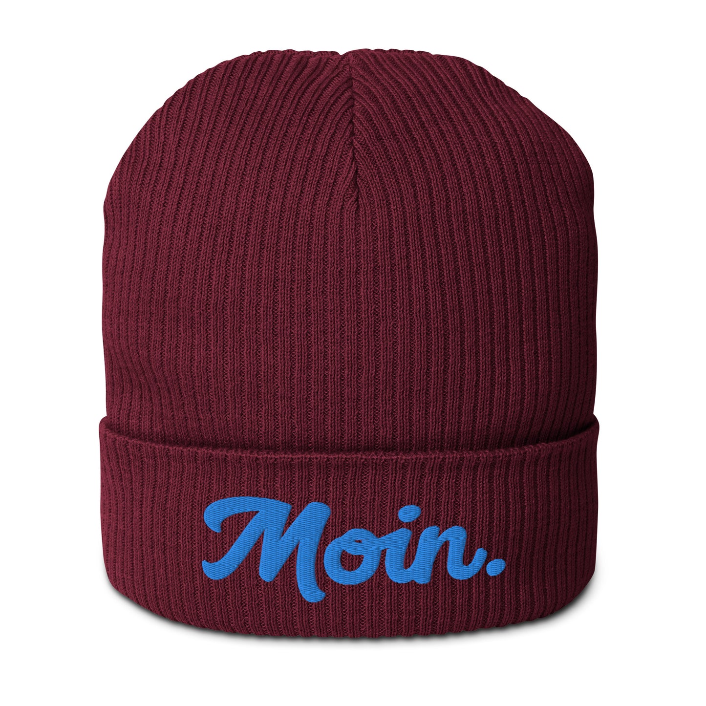 Moin. auf Gerippte Bio-Beanie gestickt Personalisierbar