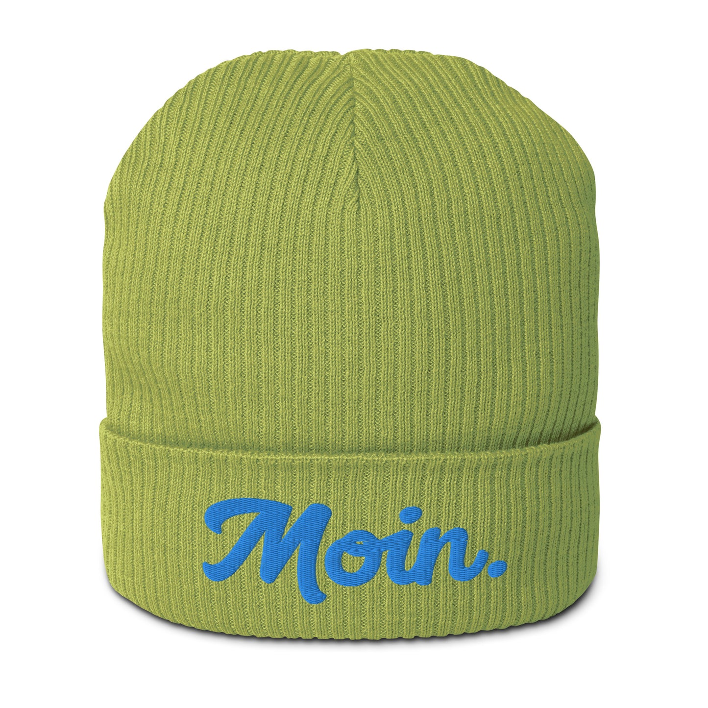 Moin. auf Gerippte Bio-Beanie gestickt Personalisierbar