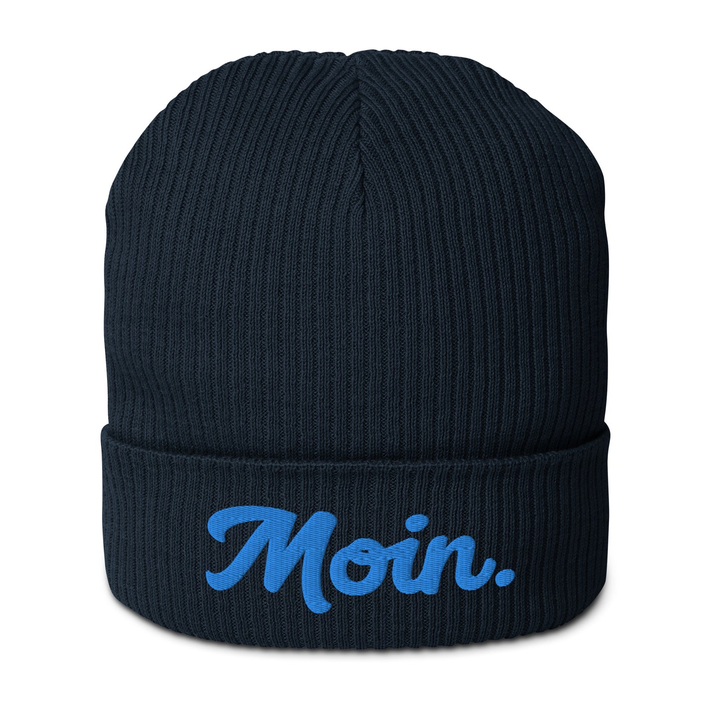 Moin. auf Gerippte Bio-Beanie gestickt Personalisierbar