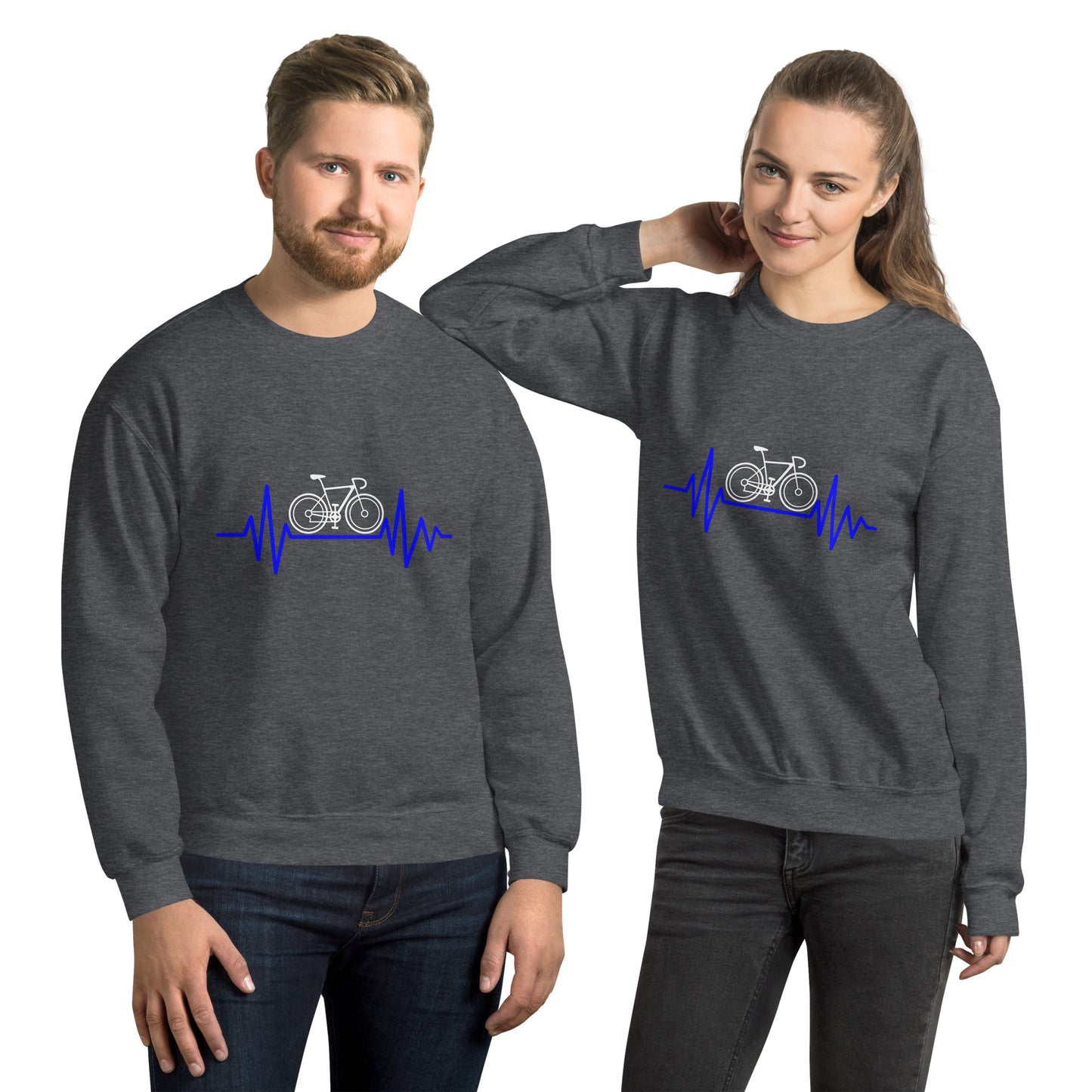 Fahrradliebe Fahrrad und Herzschlag auf Unisex-Pullover gedruckt