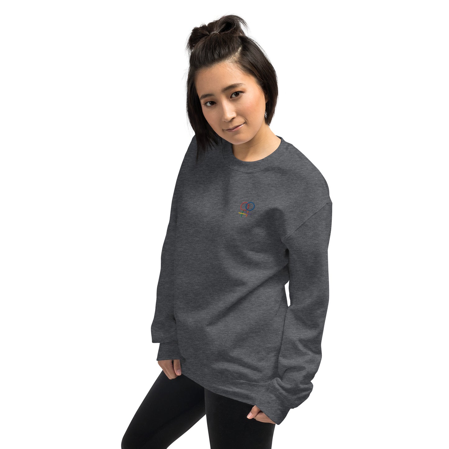 Frau Frau Regenbogen auf Unisex-Pullover gestickt