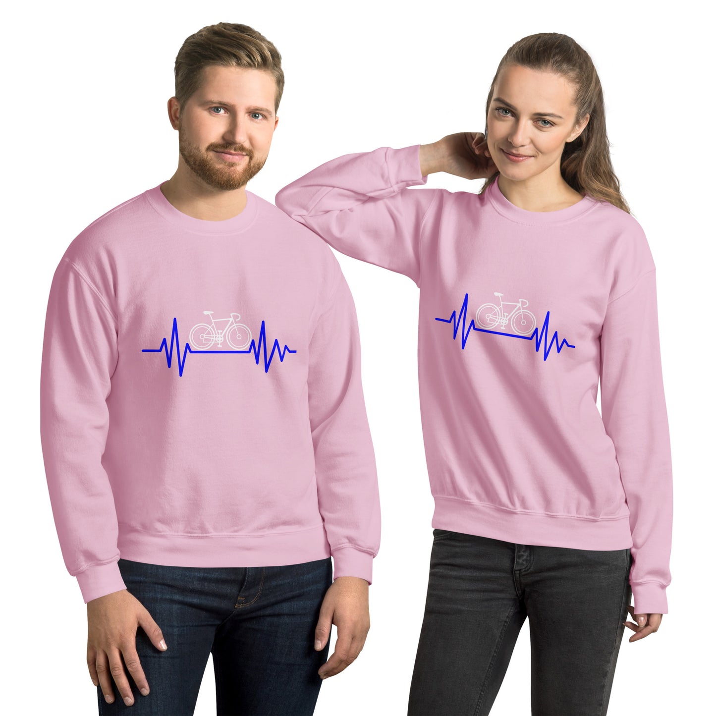 Fahrradliebe Fahrrad und Herzschlag auf Unisex-Pullover gedruckt