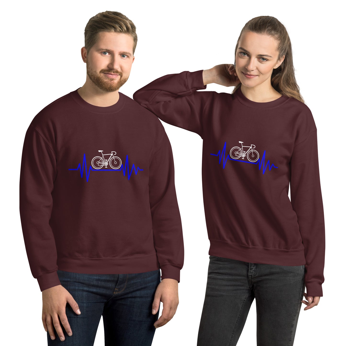 Fahrradliebe Fahrrad und Herzschlag auf Unisex-Pullover gedruckt