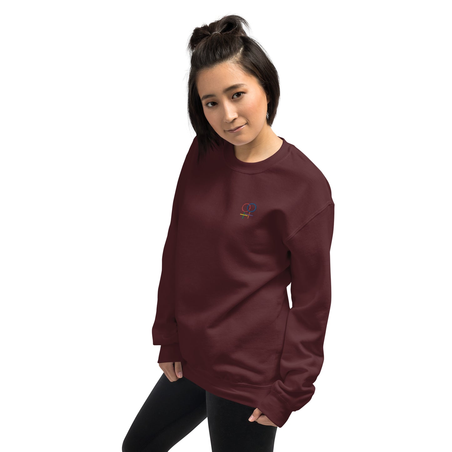 Frau Frau Regenbogen auf Unisex-Pullover gestickt