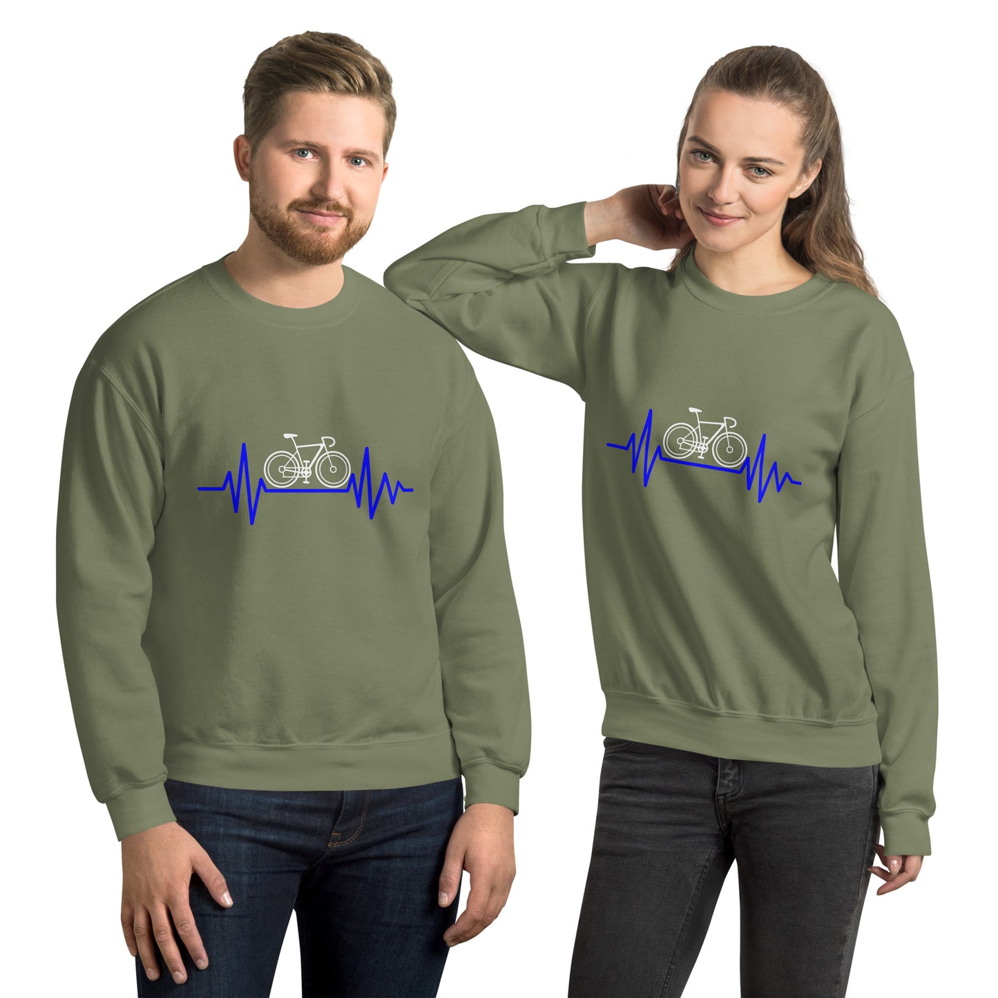 Fahrradliebe Fahrrad und Herzschlag auf Unisex-Pullover gedruckt