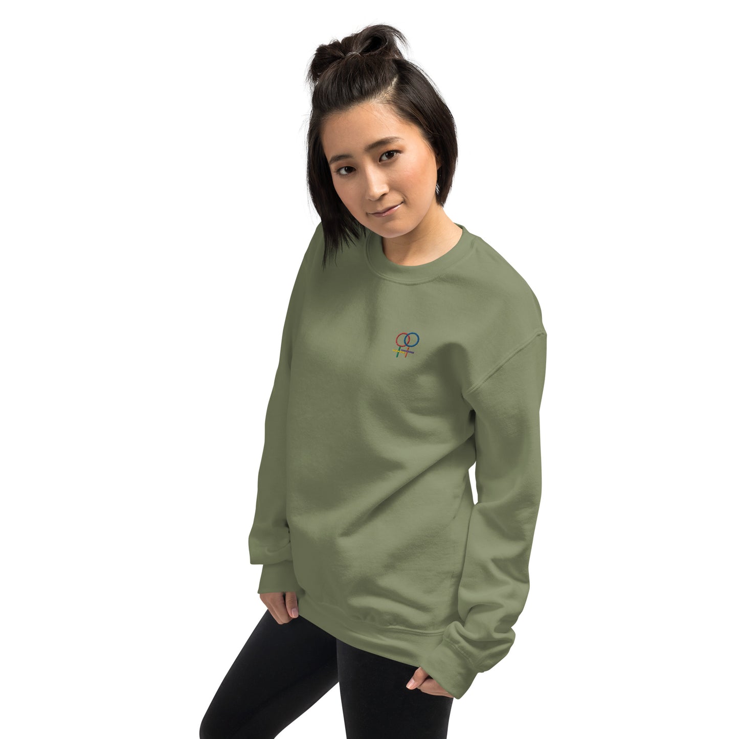 Frau Frau Regenbogen auf Unisex-Pullover gestickt