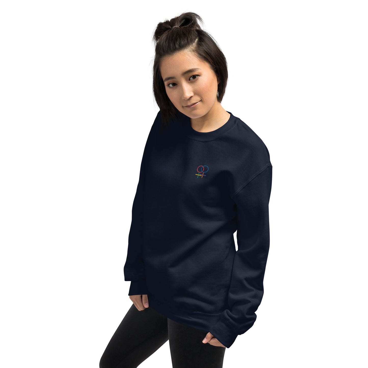 Frau Frau Regenbogen auf Unisex-Pullover gestickt