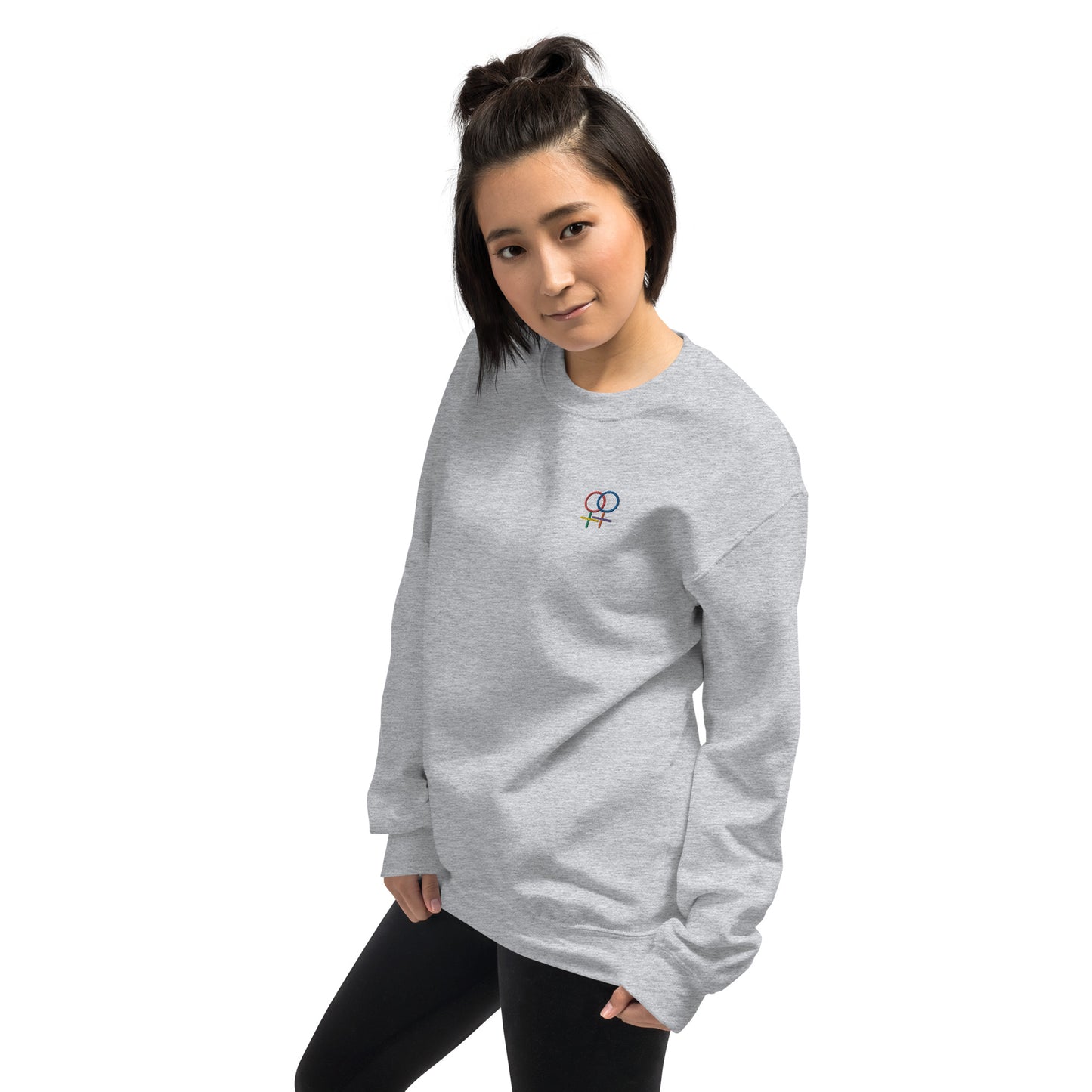 Frau Frau Regenbogen auf Unisex-Pullover gestickt