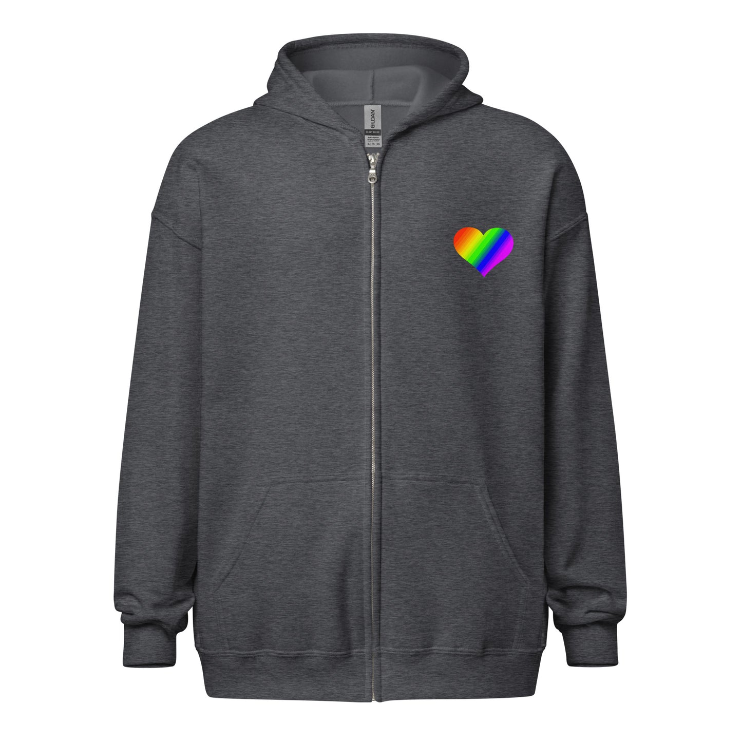 Regenbogenherz auf Zip Hoodie gedruckt