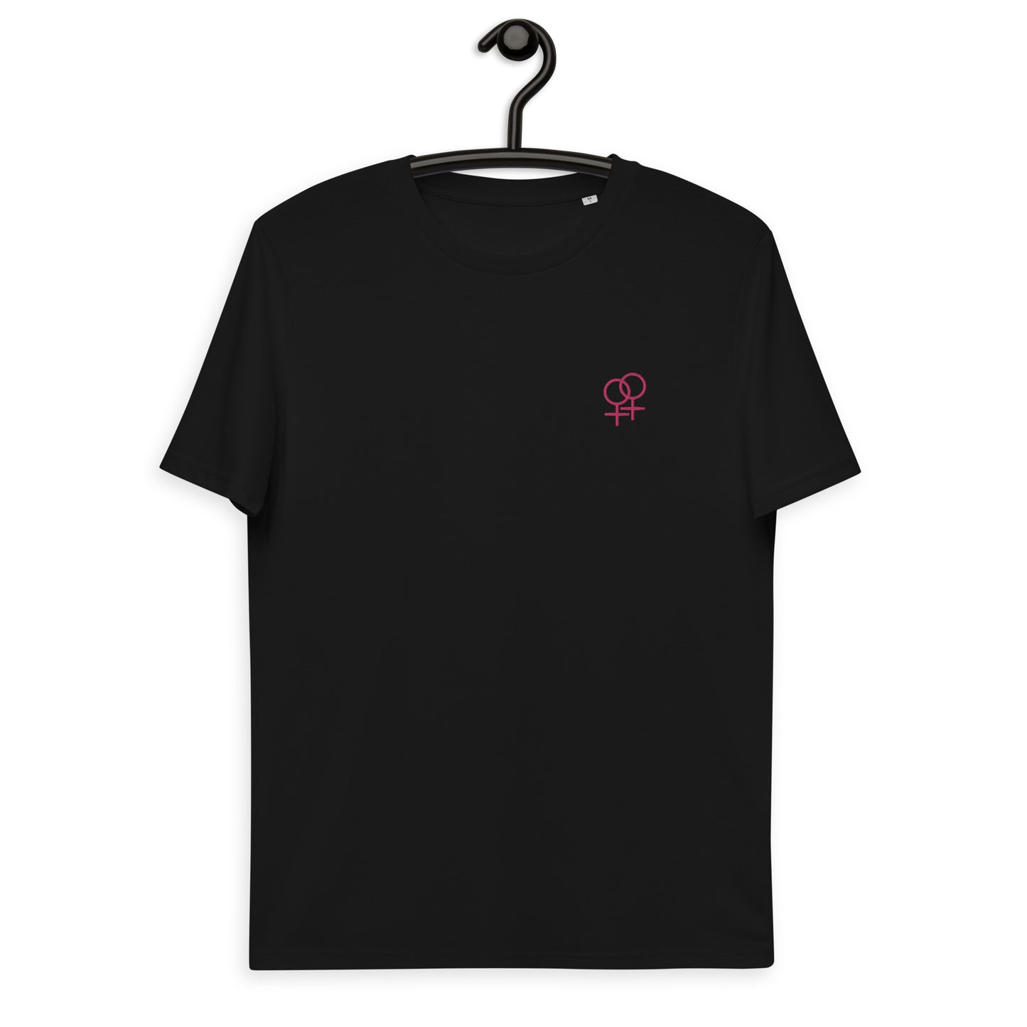 Frau liebt Frau pink auf Unisex-Bio-Baumwoll-T-Shirt gestickt