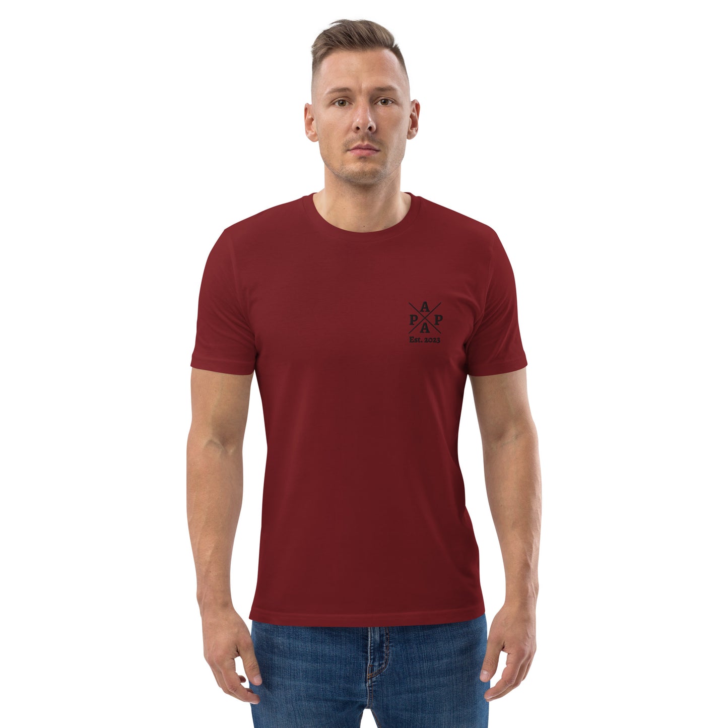 Papa auf Unisex-Bio-Baumwoll-T-Shirt gestickt Personalisierbar