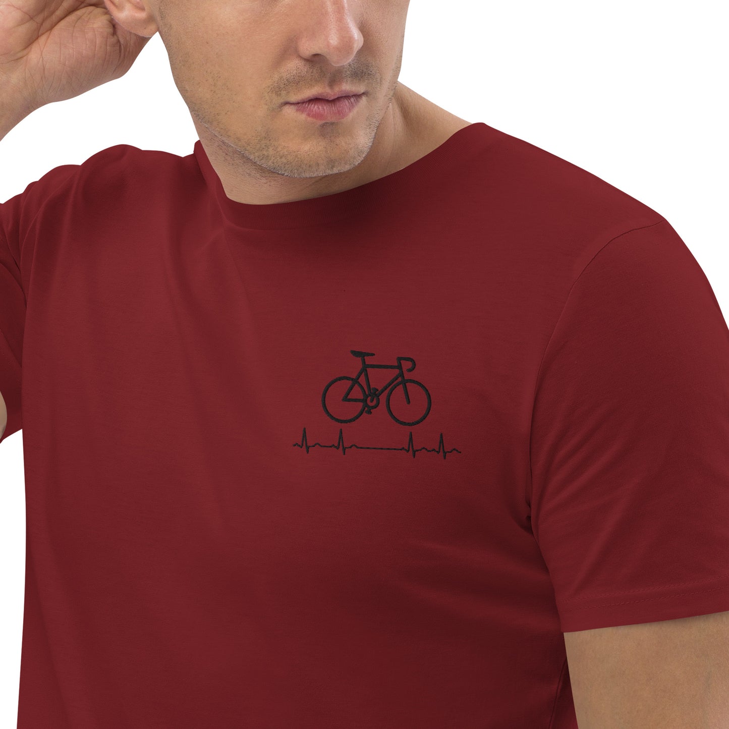 Fahrradliebe Herzschlag schwarz auf Unisex-Bio-Baumwoll-T-Shirt gestickt