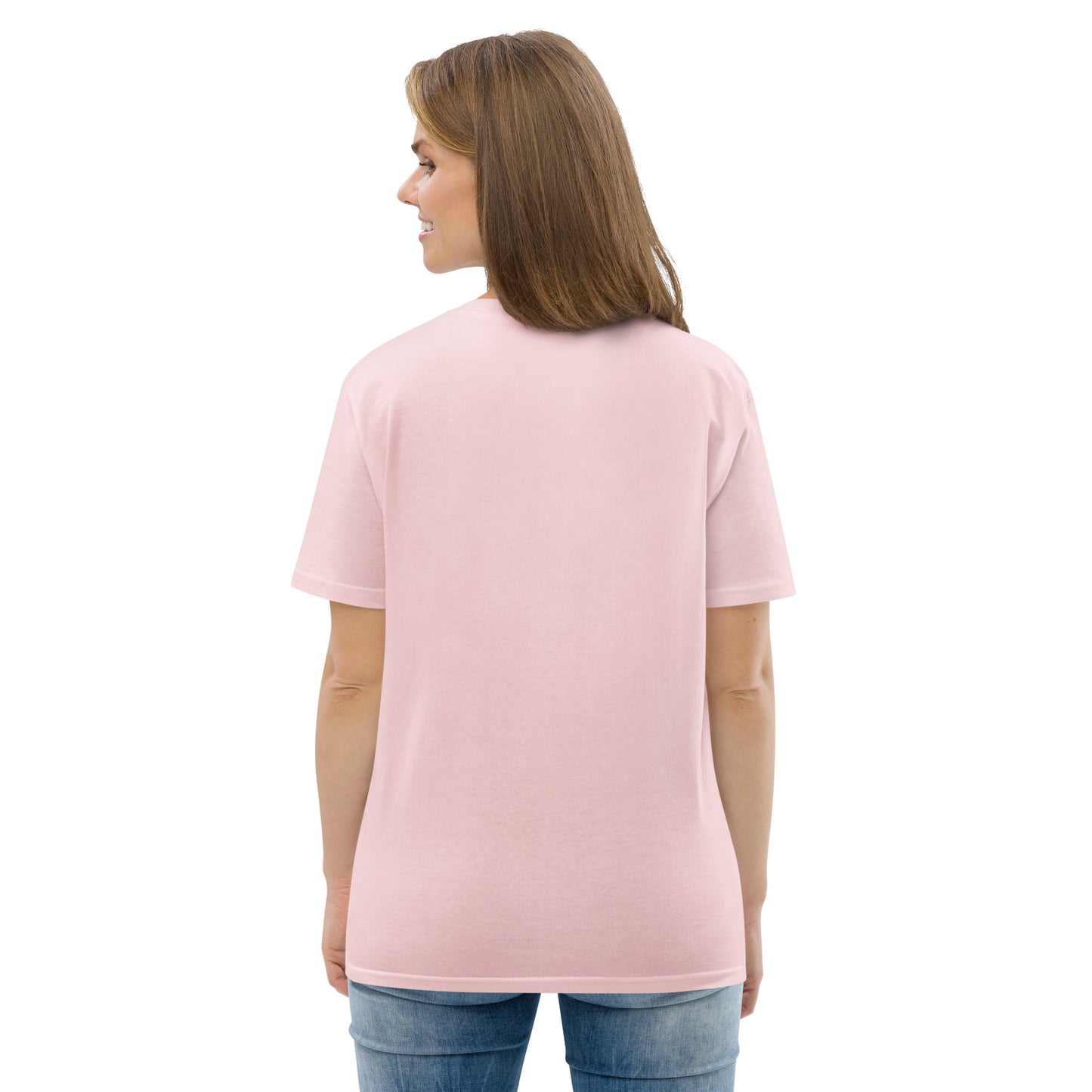 Frau liebt Frau pink auf Unisex-Bio-Baumwoll-T-Shirt gestickt