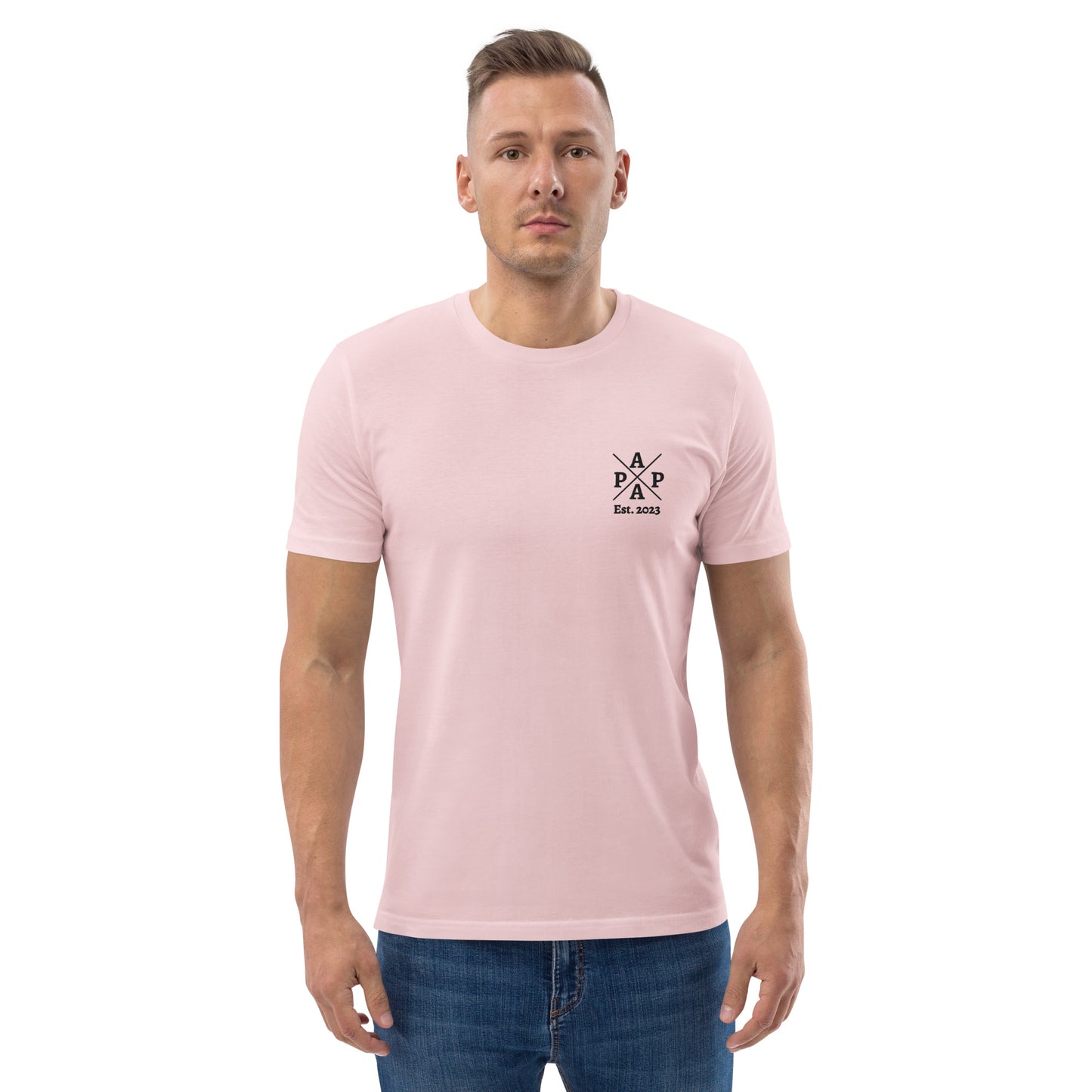 Papa auf Unisex-Bio-Baumwoll-T-Shirt gestickt Personalisierbar