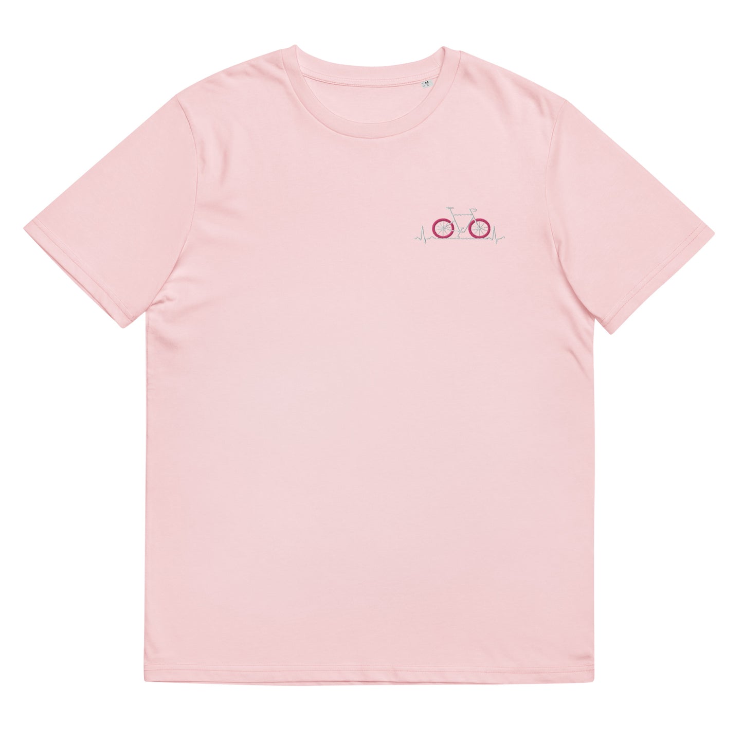 Fahrradliebe weiß/pink auf Unisex-Bio-Baumwoll-T-Shirt gestickt