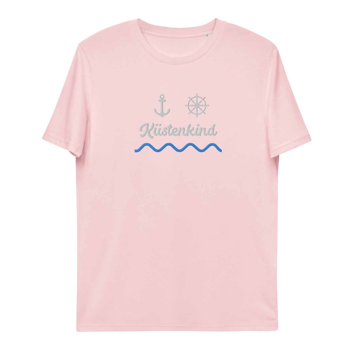 Küstenkind Motiv (Anker und Steuerrad) auf Unisex-Bio-Baumwoll-T-Shirt gestickt