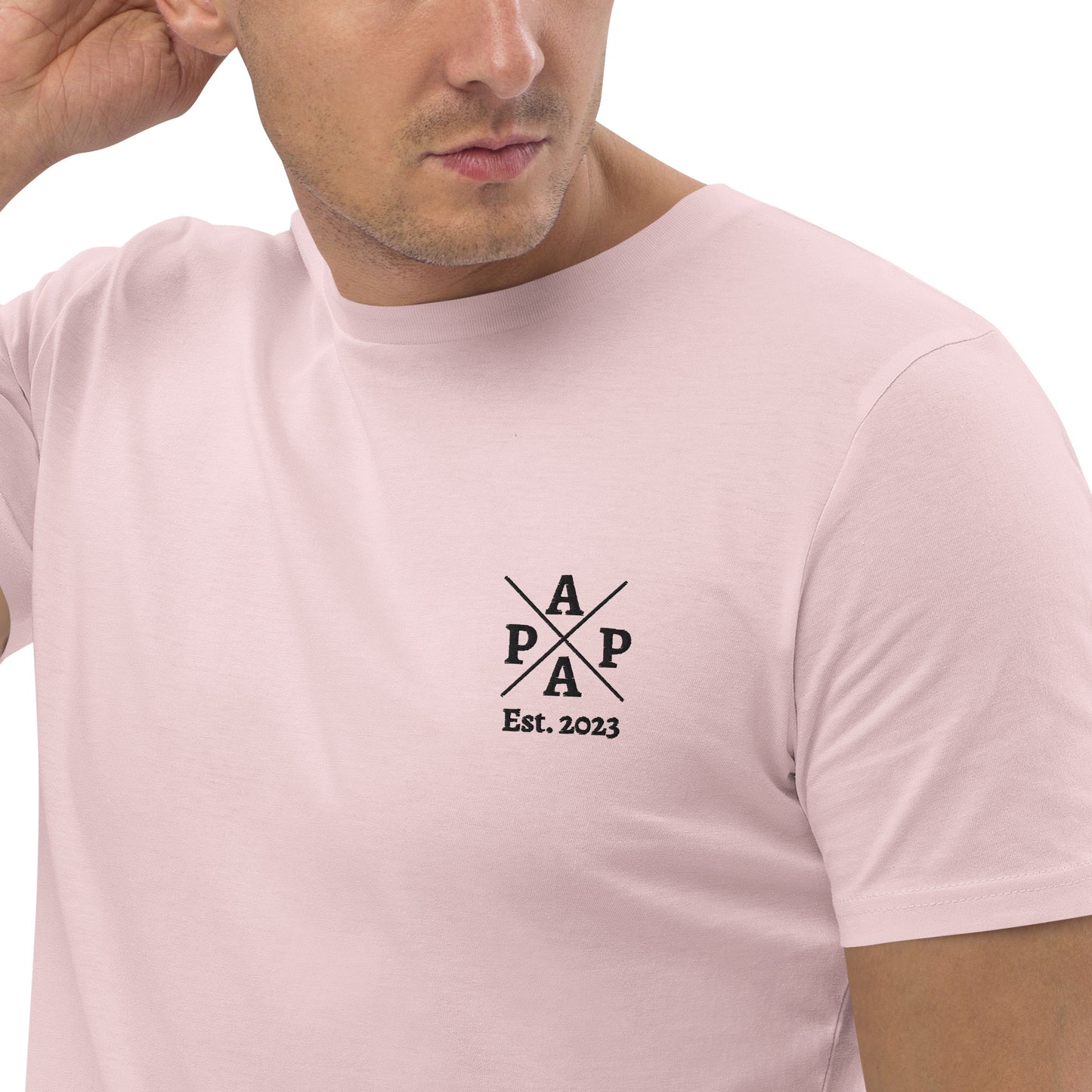 Papa auf Unisex-Bio-Baumwoll-T-Shirt gestickt Personalisierbar