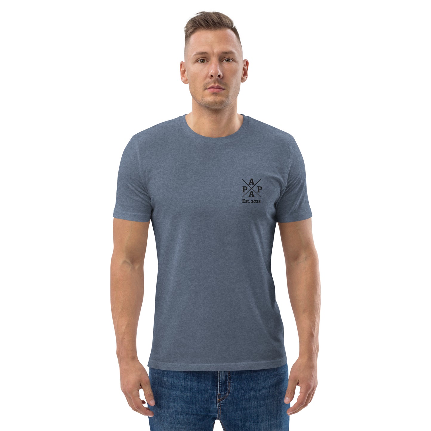 Papa auf Unisex-Bio-Baumwoll-T-Shirt gestickt Personalisierbar