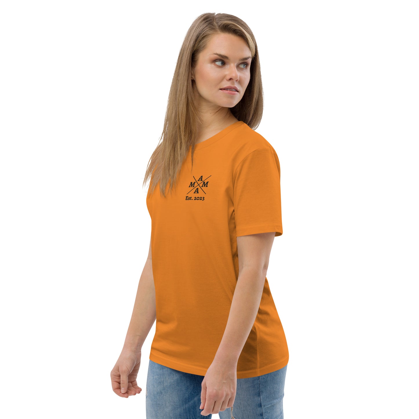 Mama auf Unisex-Bio-Baumwoll-T-Shirt gestickt Personalisierbar